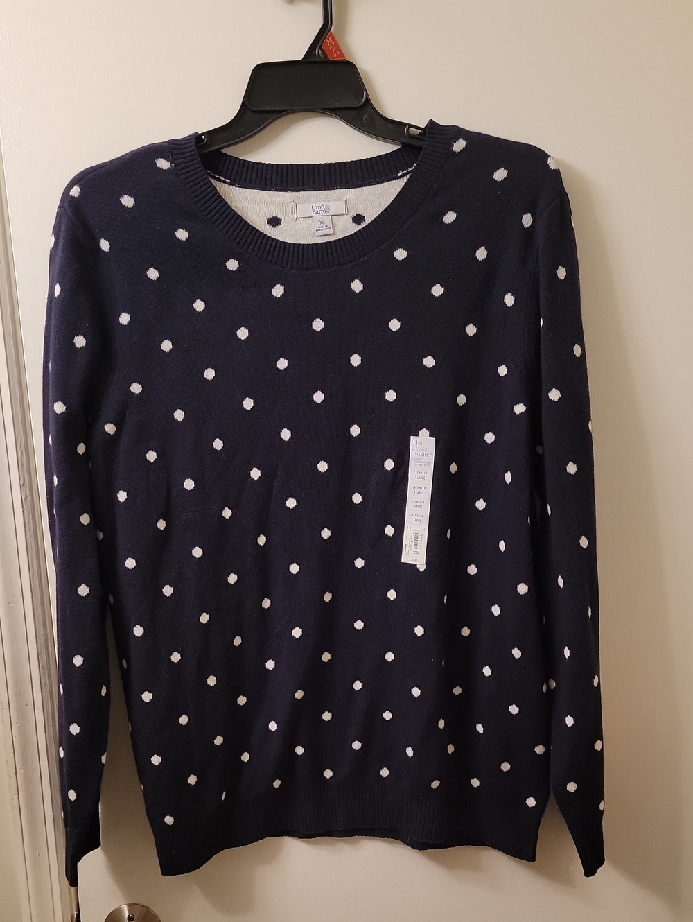 Croft & Barrow Navy and White Polka Dot Crewneck Sweater